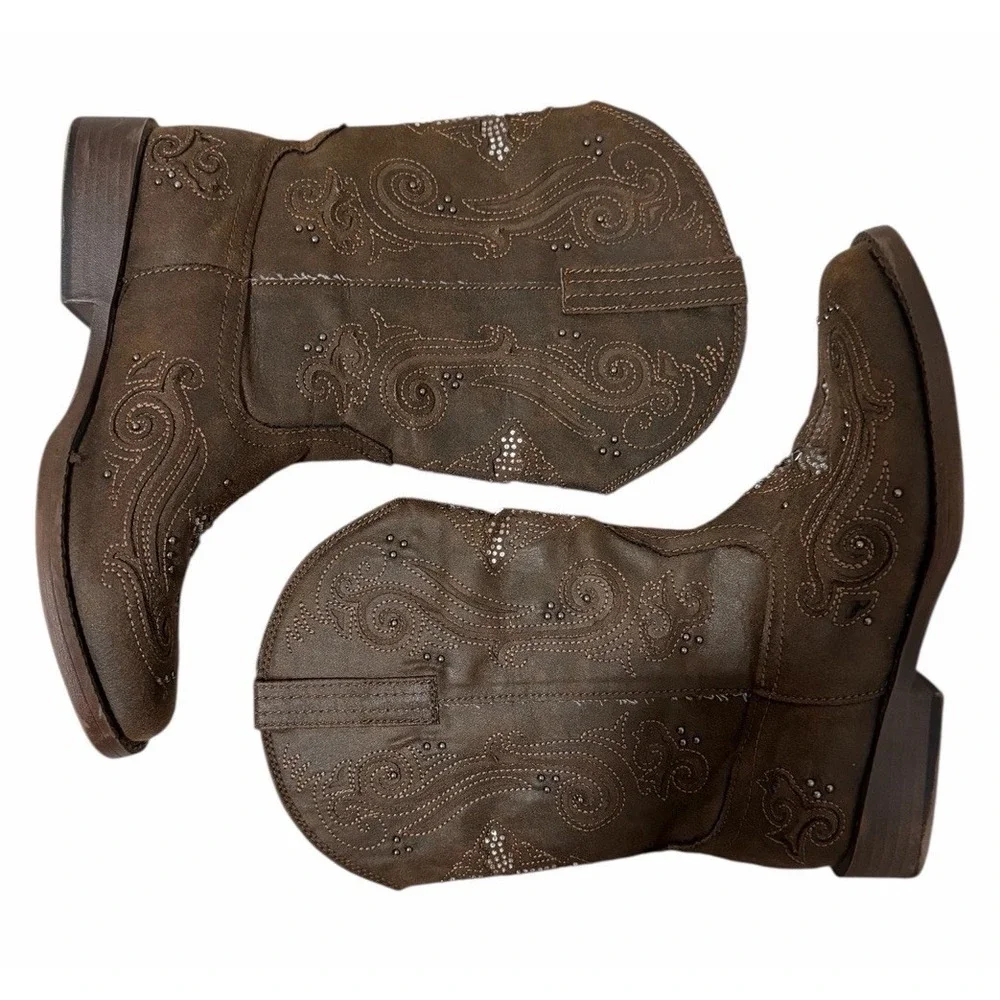 Roper Faith Square Toe Cowboy Boots‎ Brown Youth Girls  Size 3
